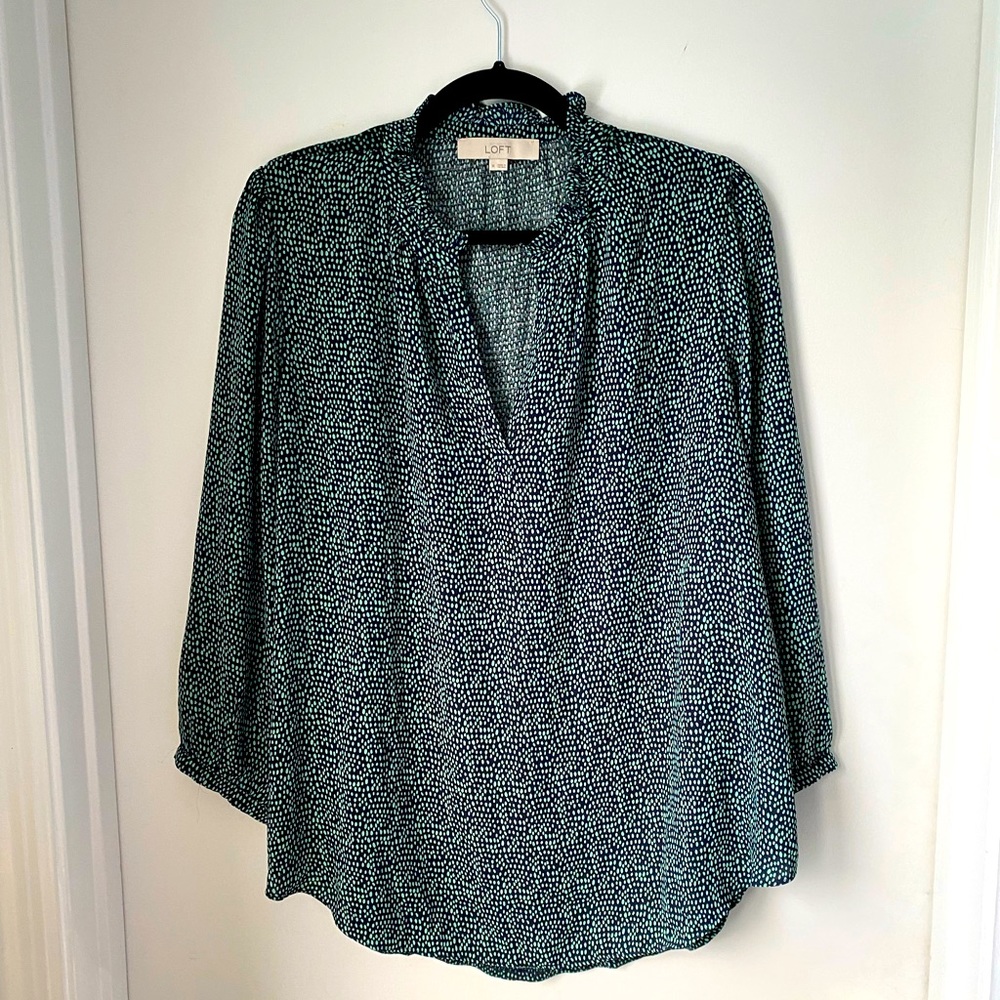LOFT M mixed material polka dot blouse